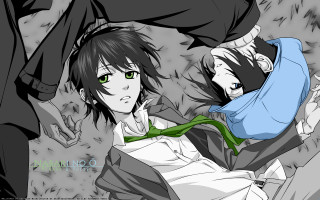 Anime couple green eyes black 3 - the others head free wallpaper