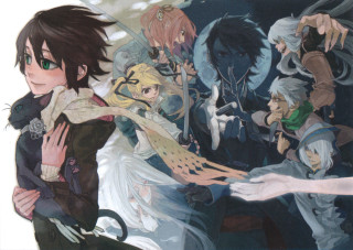 Anime characters group arms around 7 - one holding free wallpaper