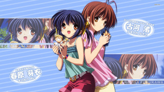 Anime girls hugging blue background 3 - a blue background behind them free wallpaper