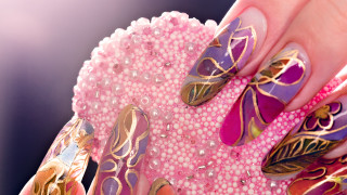 Woman hand manicure pink gold - a womans hand free wallpaper