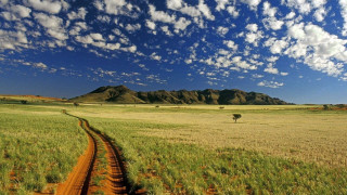 Dirt road field mountains clouds - albert namatjira free wallpaper