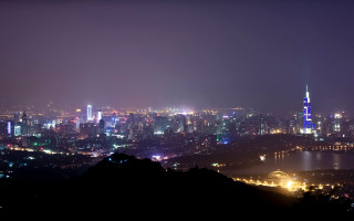 City skyline night lake lights - cui bai free wallpaper for desktop