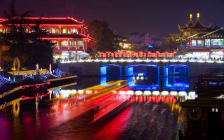 River bridge building night lights - cao buxing free wallpaper