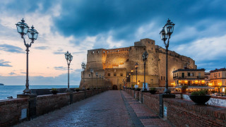 Stone walkway castle ocean dusk 2 - a stone walkway free wallpaper