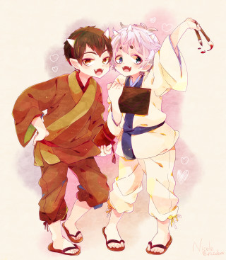 Anime couple pink background boys - baiōken eishun free wallpaper for tablet