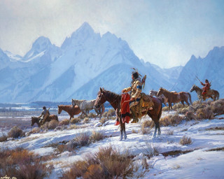 Man horse horses mountains painting - the background and mountains free wallpaper