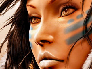 Woman painted face feather head - painted free wallpaper