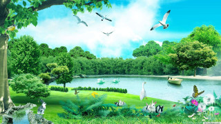 Lake birds animals boat water - nature free wallpaper