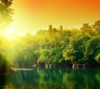 River trees sun sky water - a river free wallpaper for tablet