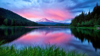 Mountain pink sky lake grass 8 - bob ross free wallpaper