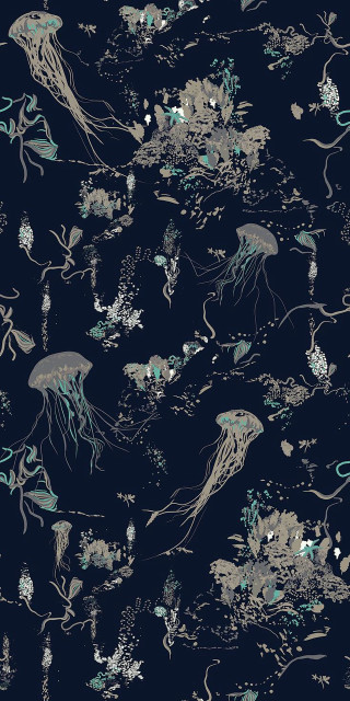 Blue white jellyfish seaweed background - generative free wallpaper for mobile