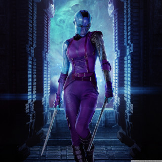 Purple skin cyberpunk solo woman - a blue light behind her free wallpaper