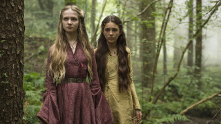 Medieval girls forest trees fog - two girl free wallpaper