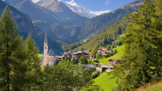 Village church mountains background nature - a village free wallpaper