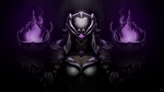 Woman purple mask purple lights - her face and chest free wallpaper