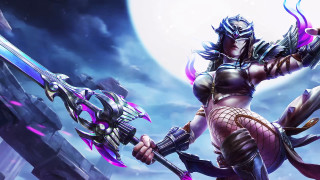 Woman costume sword moon night - a moon in the background free wallpaper