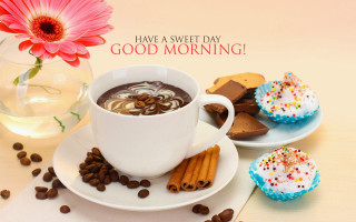 Coffee cookies table pink flower - morning free wallpaper for desktop