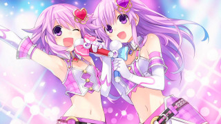 Anime girls pink hair purple - one holding free wallpaper for desktop