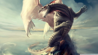 Dragon wings rock water sky - free fantasy wallpaper for desktop
