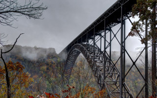 Bridge hill trees foreground fog - a bridge free wallpaper for desktop