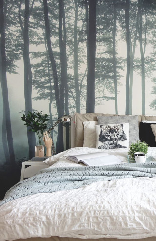 Bed white comforter wall mural - free forest wallpaper for mobile