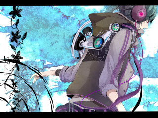 Girl headphones backpack field flowers - lineart free wallpaper for desktop