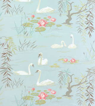 Swans water lilies pond reeds - free spring wallpaper for tablet