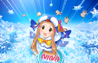 Cartoon girl bowtie hat snow - above her free wallpaper