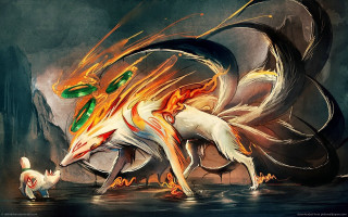 Dragon attack dog lake flames - a painting of a dragon free wallpaper for desktop