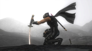 Man black outfit sword flag - action pose free wallpaper