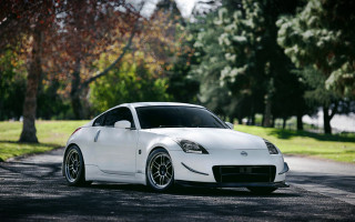 White sports car street trees - street free wallpaper