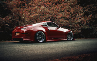 Red sports car road trees 4 - clean line free wallpaper
