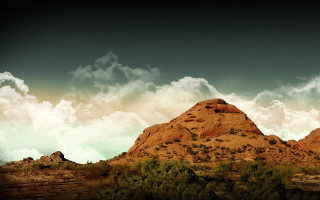 Mountain clouds sky trees foreground 2 - a few tree below free wallpaper