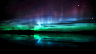 Green purple aurora lake trees 2 - aurora free wallpaper