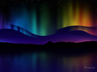 Aurora borealis mountains water night - mystical free wallpaper for desktop