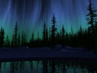 Night lake trees aurora lights - albert bierstadt free wallpaper