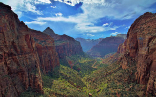 Scenic valley mountains trees sky 2 - scenic free wallpaper