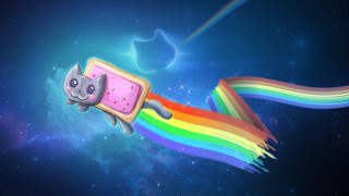Cat flying rainbow tail back 3 - back end free wallpaper
