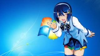 Blue haired girl holding blue - object free wallpaper for desktop