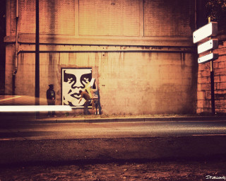 Building sign person sidewalk front 2 - artwork free wallpaper