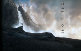 Man mountain waterfall sky background - brutalism free wallpaper