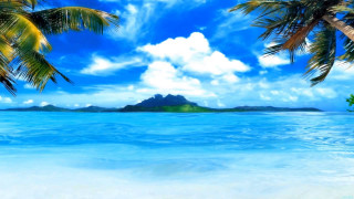 Tropical beach palm trees mountain 2 - a tropical beach free wallpaper