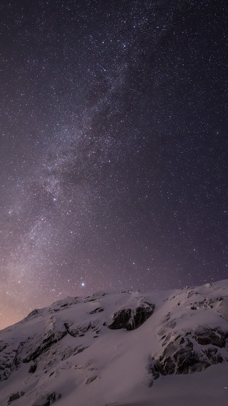 Snowy mountain night sky stars - galaxy free wallpaper for mobile