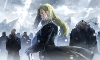 Woman black dress snow group - epic composition free wallpaper