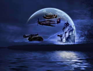 Man boat water car helicopter - dieselpunk free wallpaper