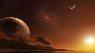 Distant planet star space art 3 - a distant star in the foreground free wallpaper