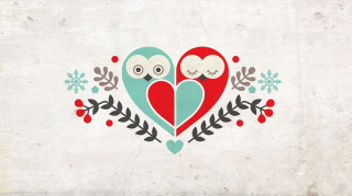 Owls heart leaves berries snowflakes - two owl free wallpaper