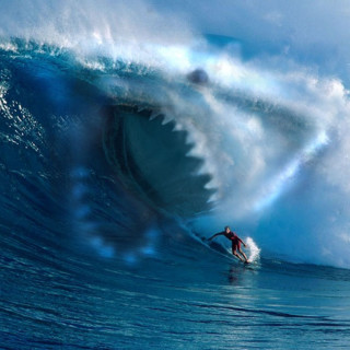 Man riding wave surfboard ocean 19 - matte painting free wallpaper for tablet