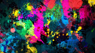 Colorful paint splatter black background - vivid color free wallpaper