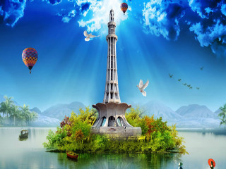 Tower sky lake people hotairballoon - a hot air balloon free wallpaper